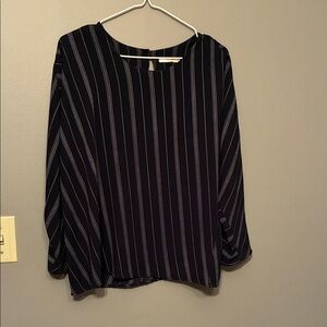 Le Lis Navy and White Vertical Stripe Three Quarter Lengths Sleeve Blouse